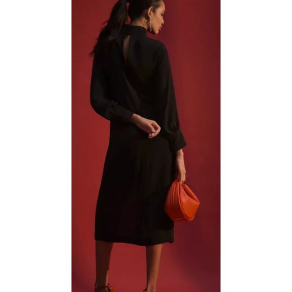 Anthropologie Maeve Long-Sleeve Mock-Neck Midi Dress Black Size Small NEW - Picture 2 of 10